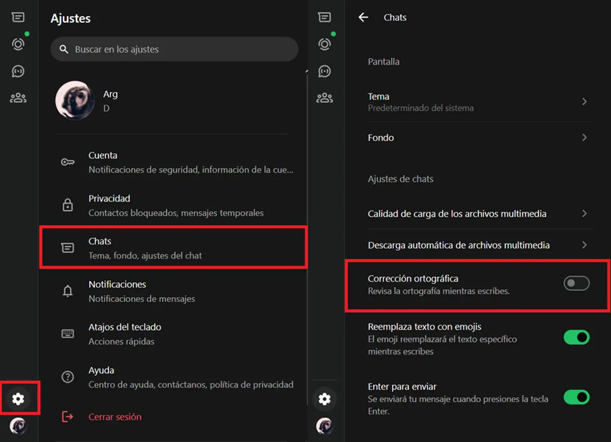 desactivar correccion ortografica de whatsapp web
